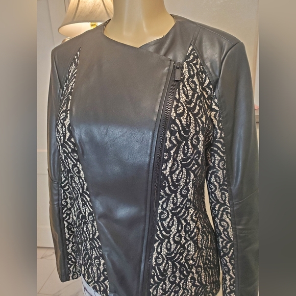 G.I.L.I Faux Leather Motorcycle Jacket W/ Bonded Lace Black Color  Size 10 - Picture 3 of 9